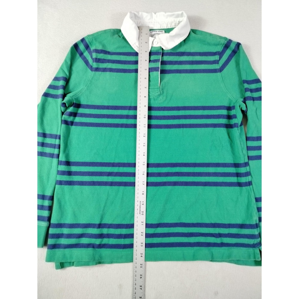 Vintage Lands End Rugby Polo Shirt Youth Medium‎ 10-12 Green Stripe Collared - Picture 5 of 8